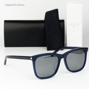 Saint Laurent Women Sunglasses Blue Silver Square SL116K 003 NEW AUTHENTIC